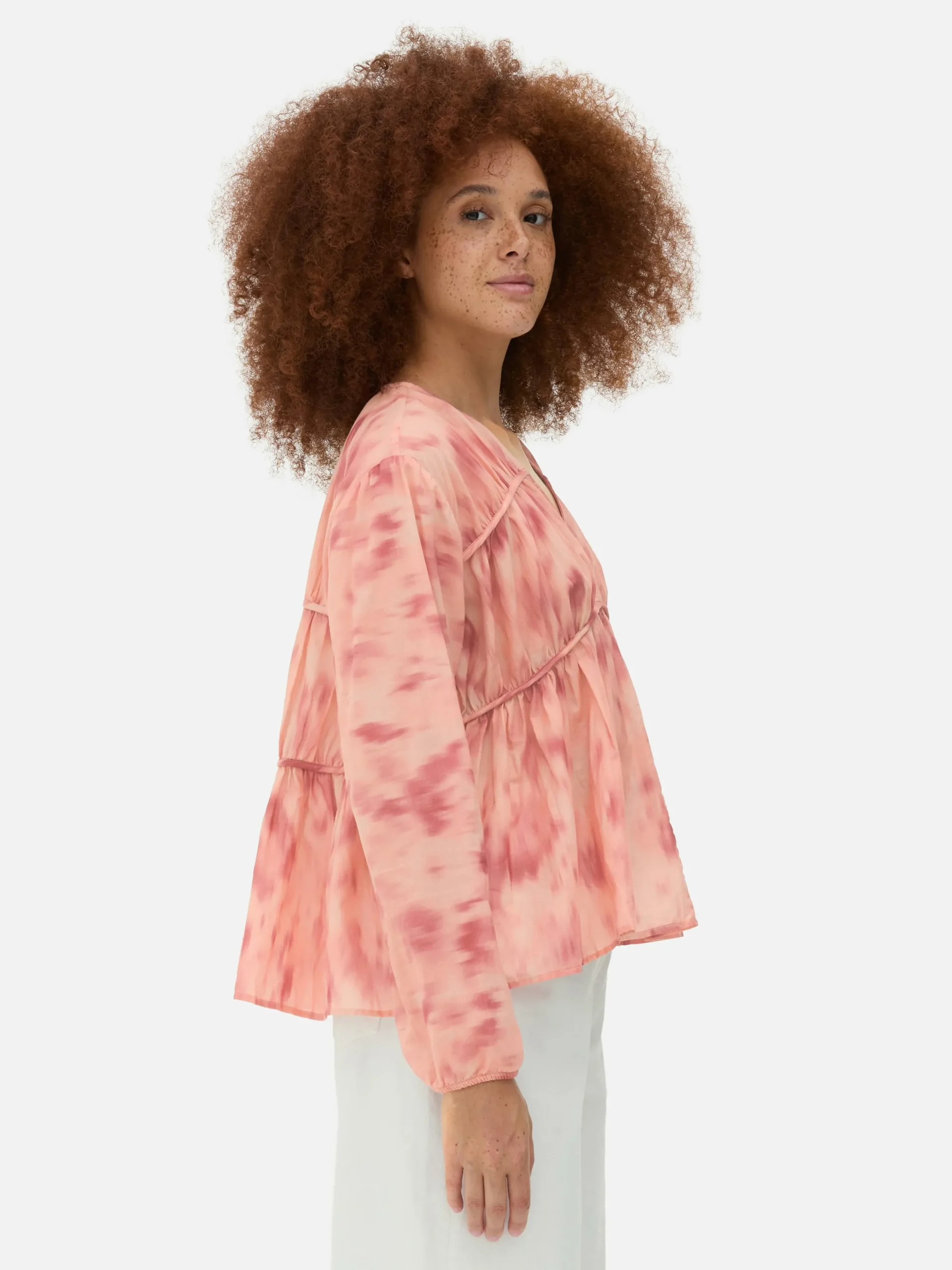 Blusa Drapeada De Gasa Con Vuelo