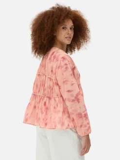 Blusa Drapeada De Gasa Con Vuelo