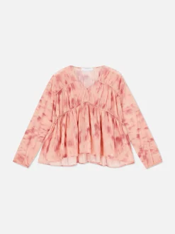 Blusa Drapeada De Gasa Con Vuelo