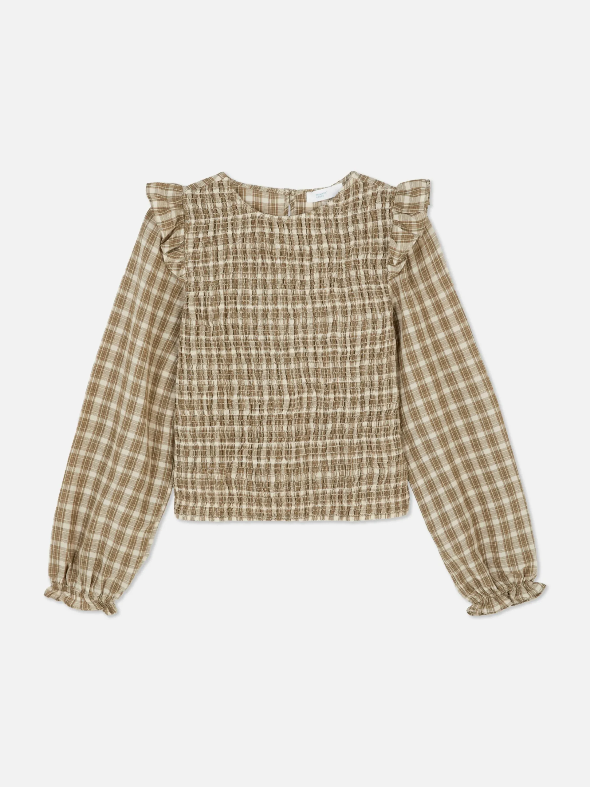Blusa Fruncida De Cuadros De Manga Larga
