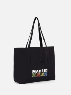 Bolso Shopper De Lona Extragrande Con Diseño Urbano