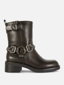 Botines Moteros De Piel Sintética