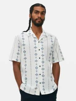 Camisa De Manga Corta Arrugada Con Diseño Geométrico