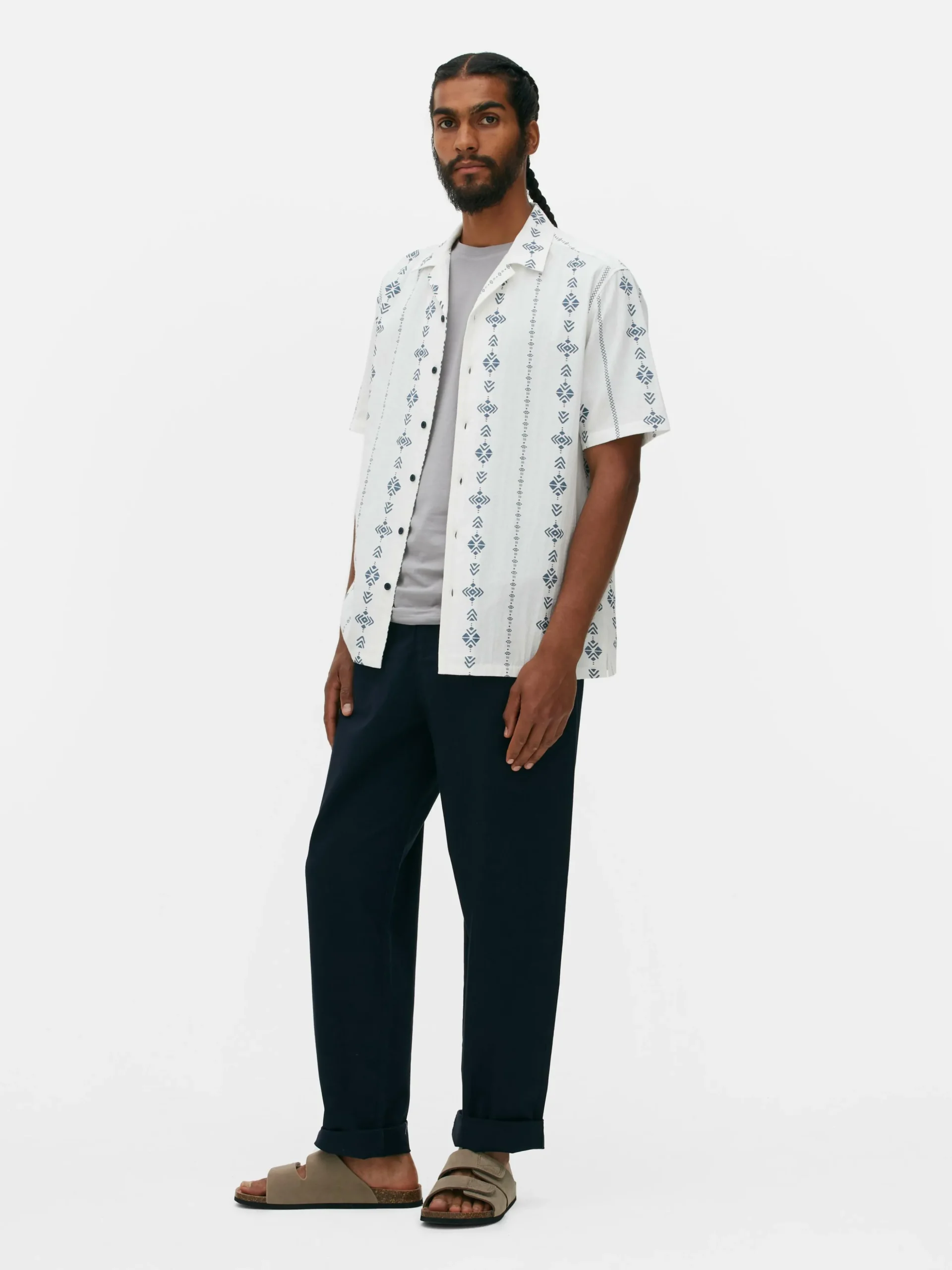 Camisa De Manga Corta Arrugada Con Diseño Geométrico