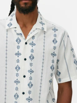 Camisa De Manga Corta Arrugada Con Diseño Geométrico