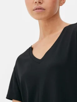 Camiseta Con Cuello De Pico En Mezcla De Algodón