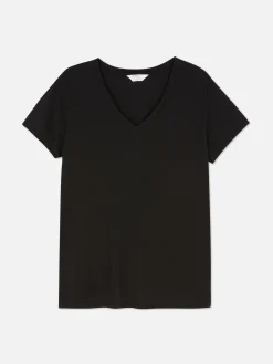 Camiseta Con Cuello De Pico En Mezcla De Algodón