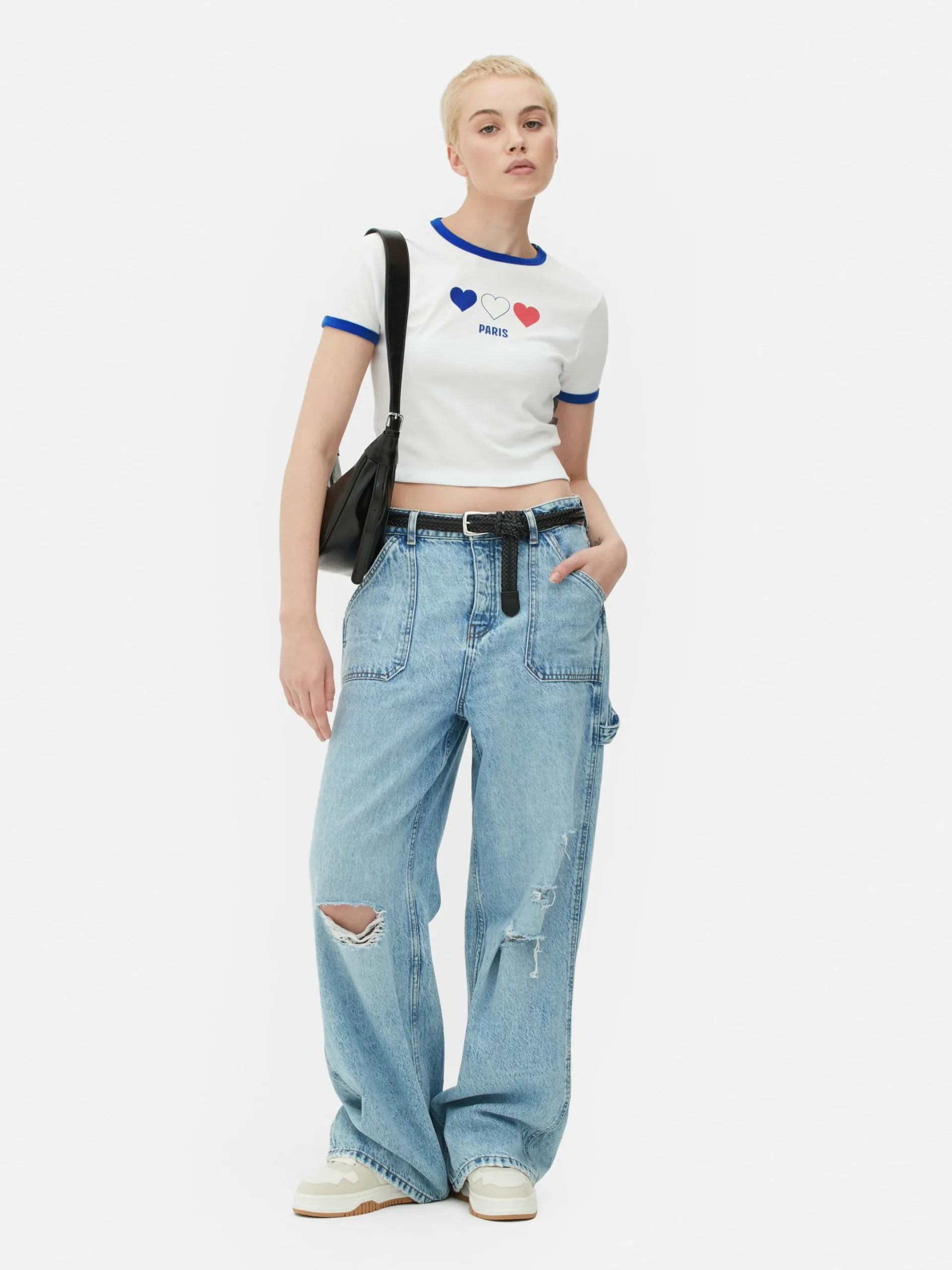 Camiseta Corta Con Ribetes Con El Eslogan «Paris»
