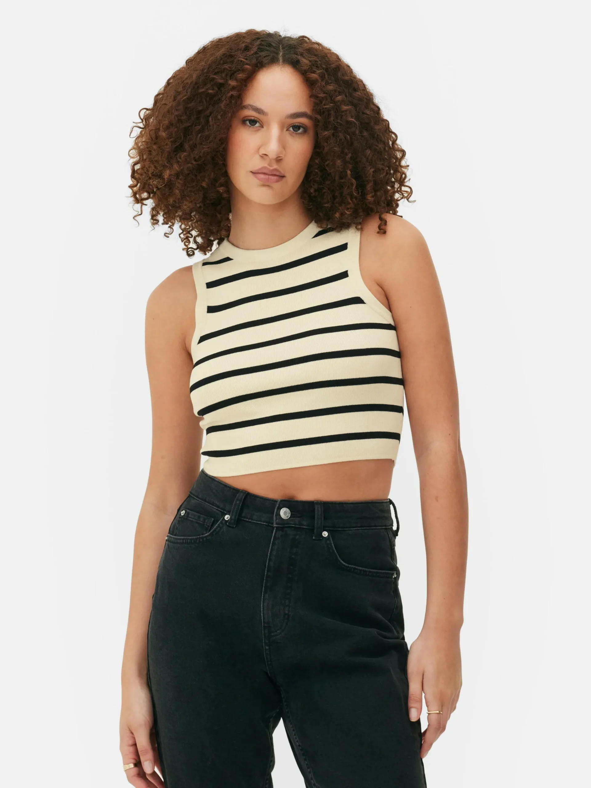 Camiseta Corta De Punto Sin Mangas De Cuello Redondo