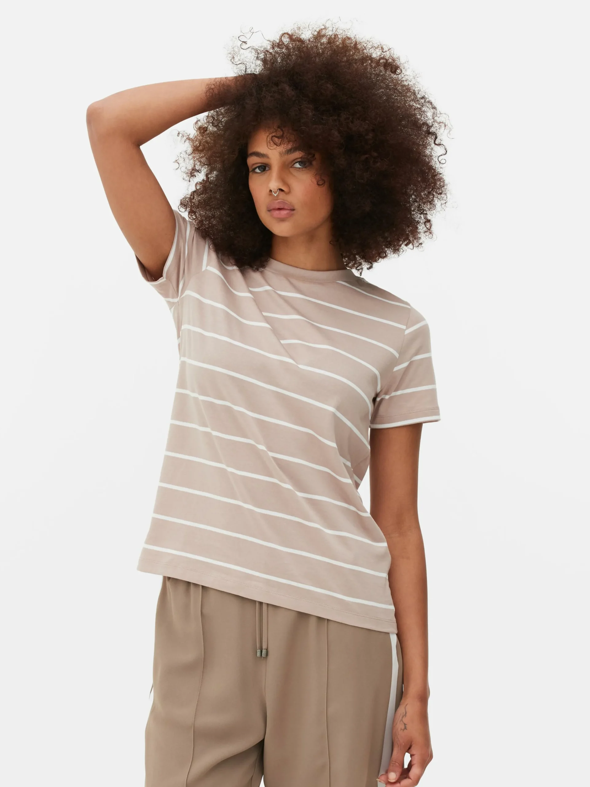 Camiseta De Cuello Redondo A Rayas