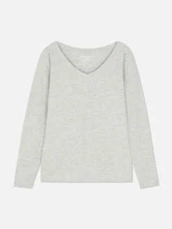 Camiseta De Manga Larga Con Cuello De Pico