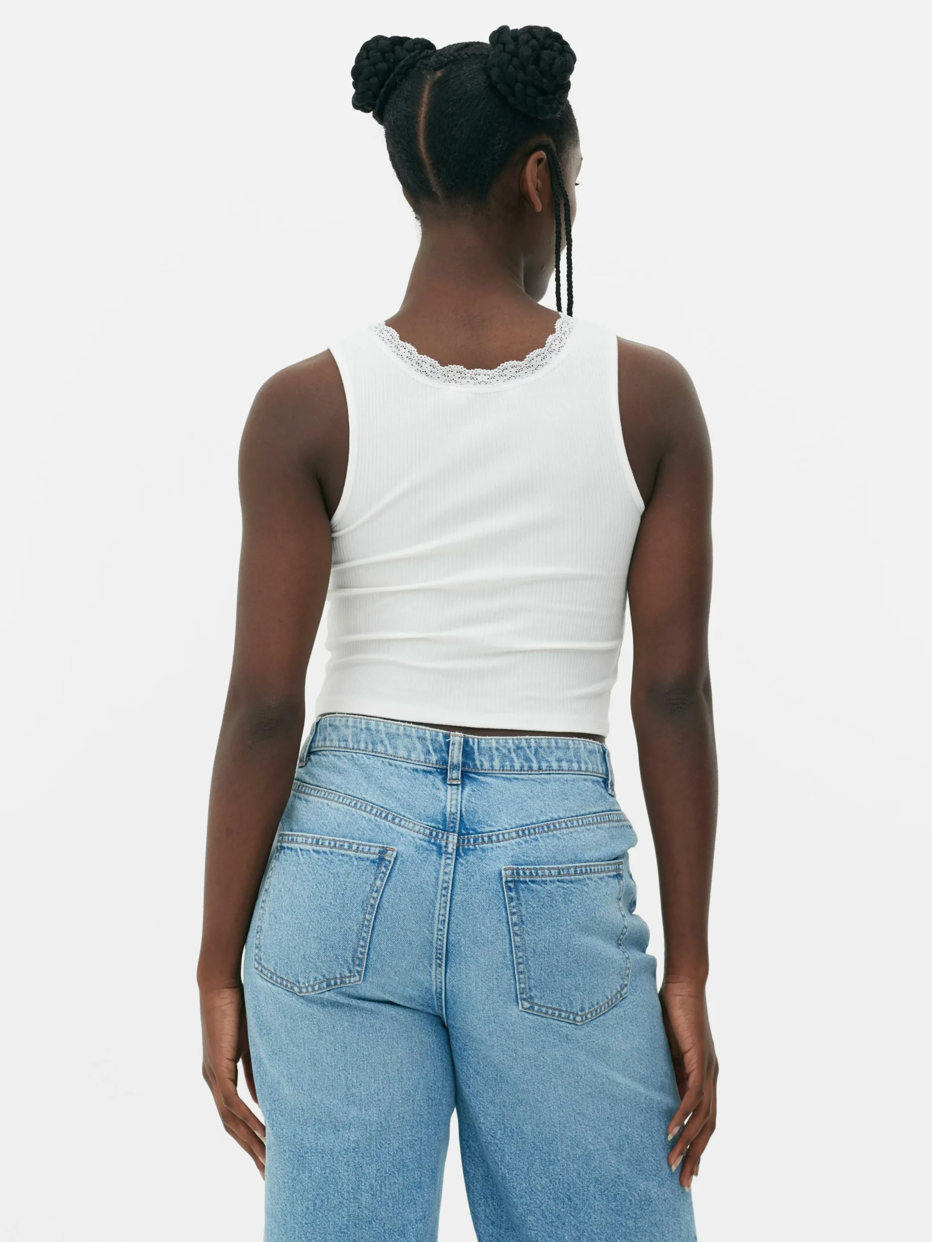 Camiseta Sin Mangas Acanalada Con Ribetes De Encaje