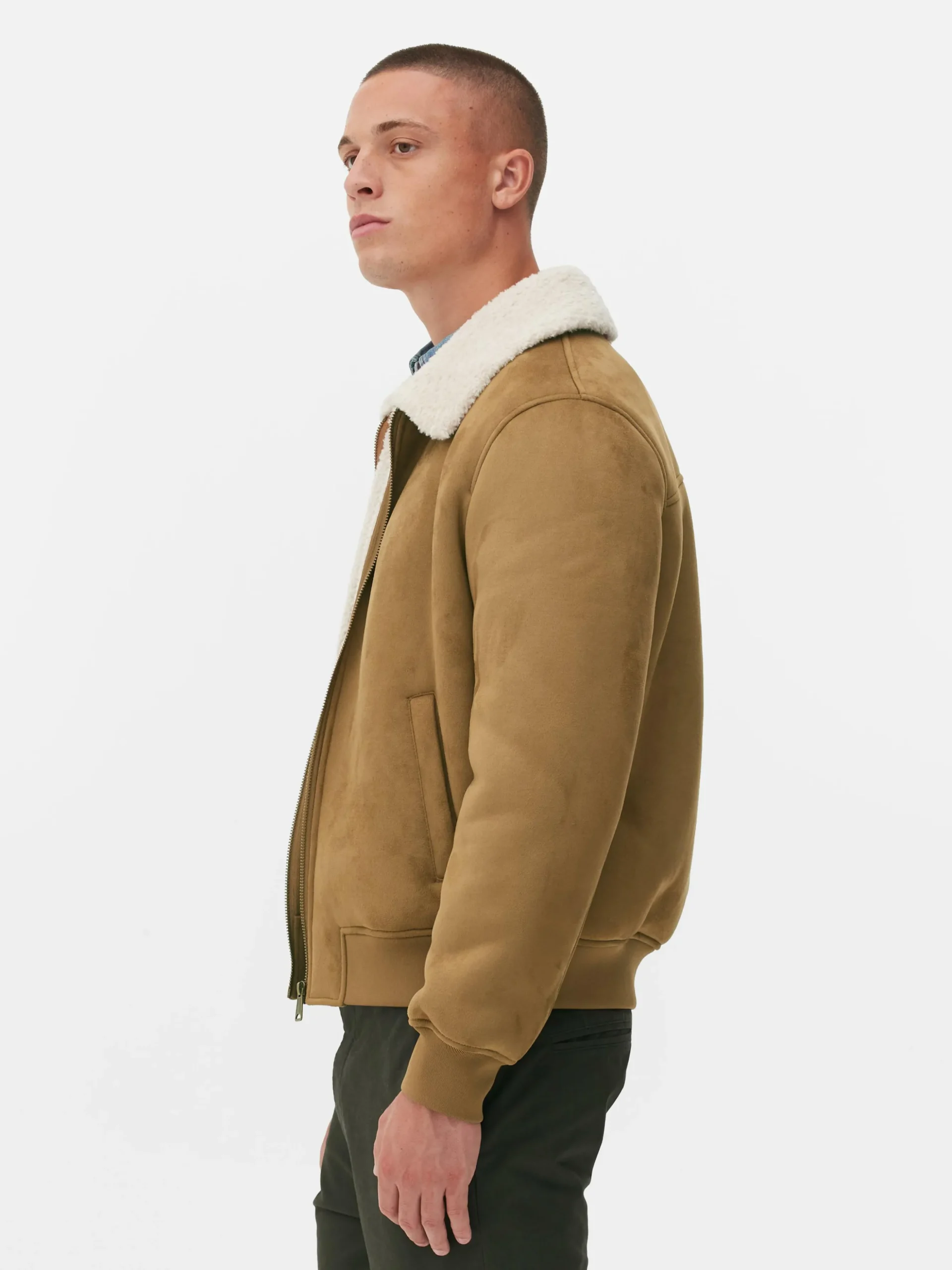 Chaqueta De Antelina Con Cuello De Borrego Sintético