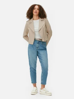 Chaqueta Motera Básica De Cuero Sintético