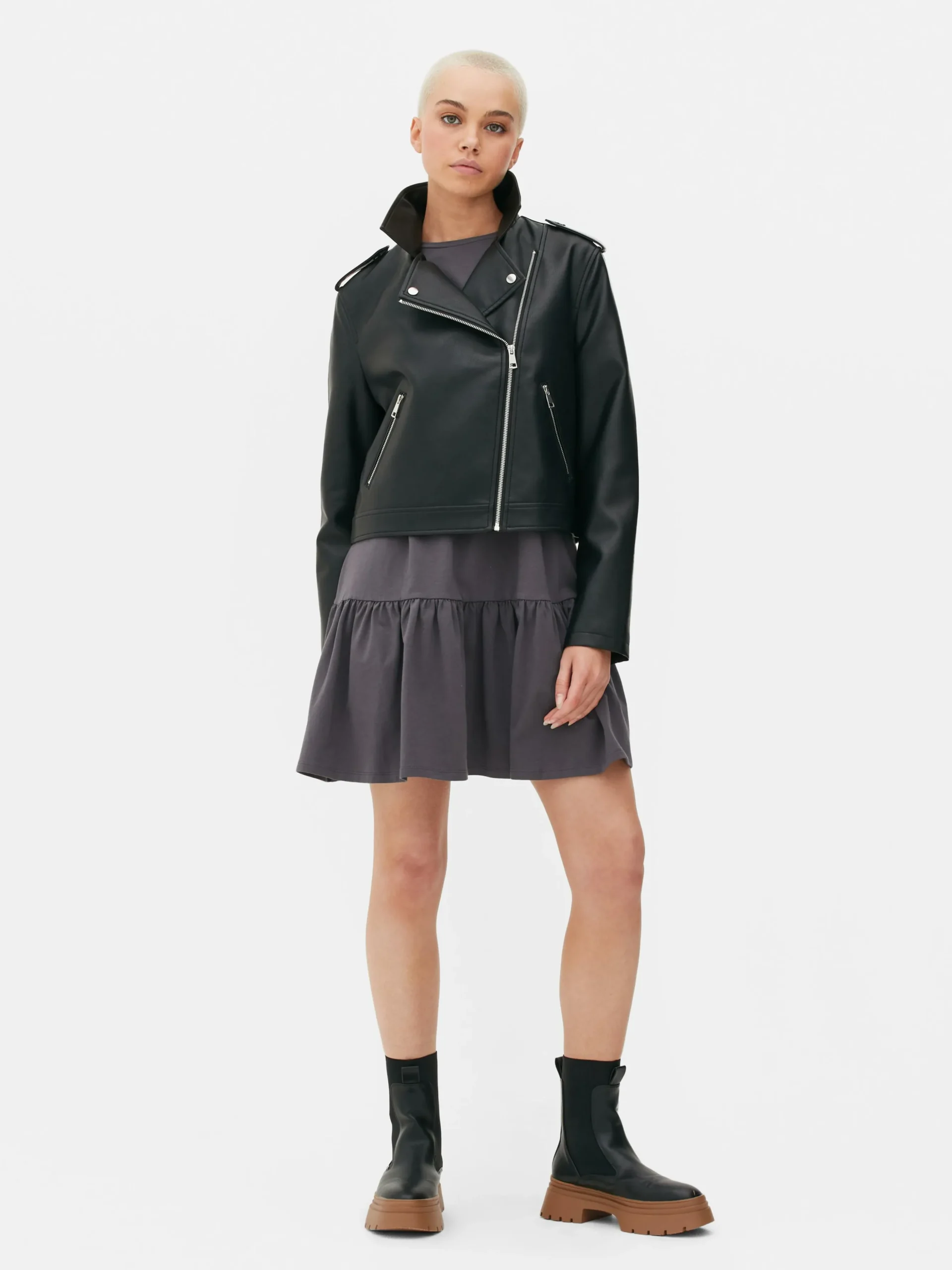 Chaqueta Motera Básica De Cuero Sintético