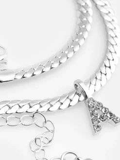 Collar De Cadena De Serpiente Con Inicial De Strass