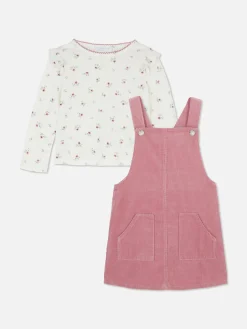 Conjunto De Camiseta Floral Y Pichi De Pana