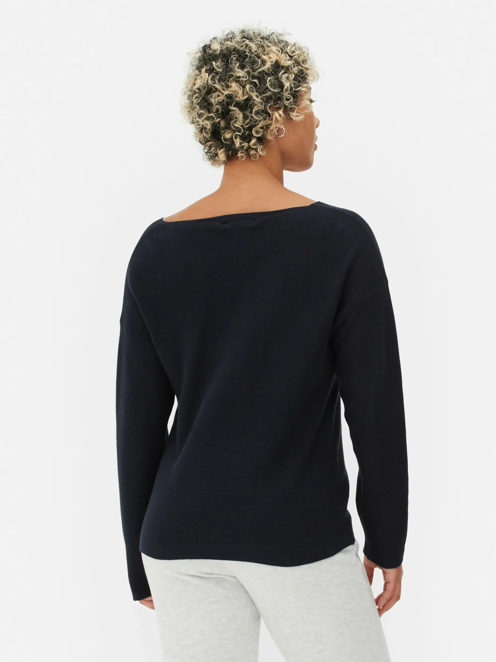 Jersey De Manga Larga Con Cuello Barco