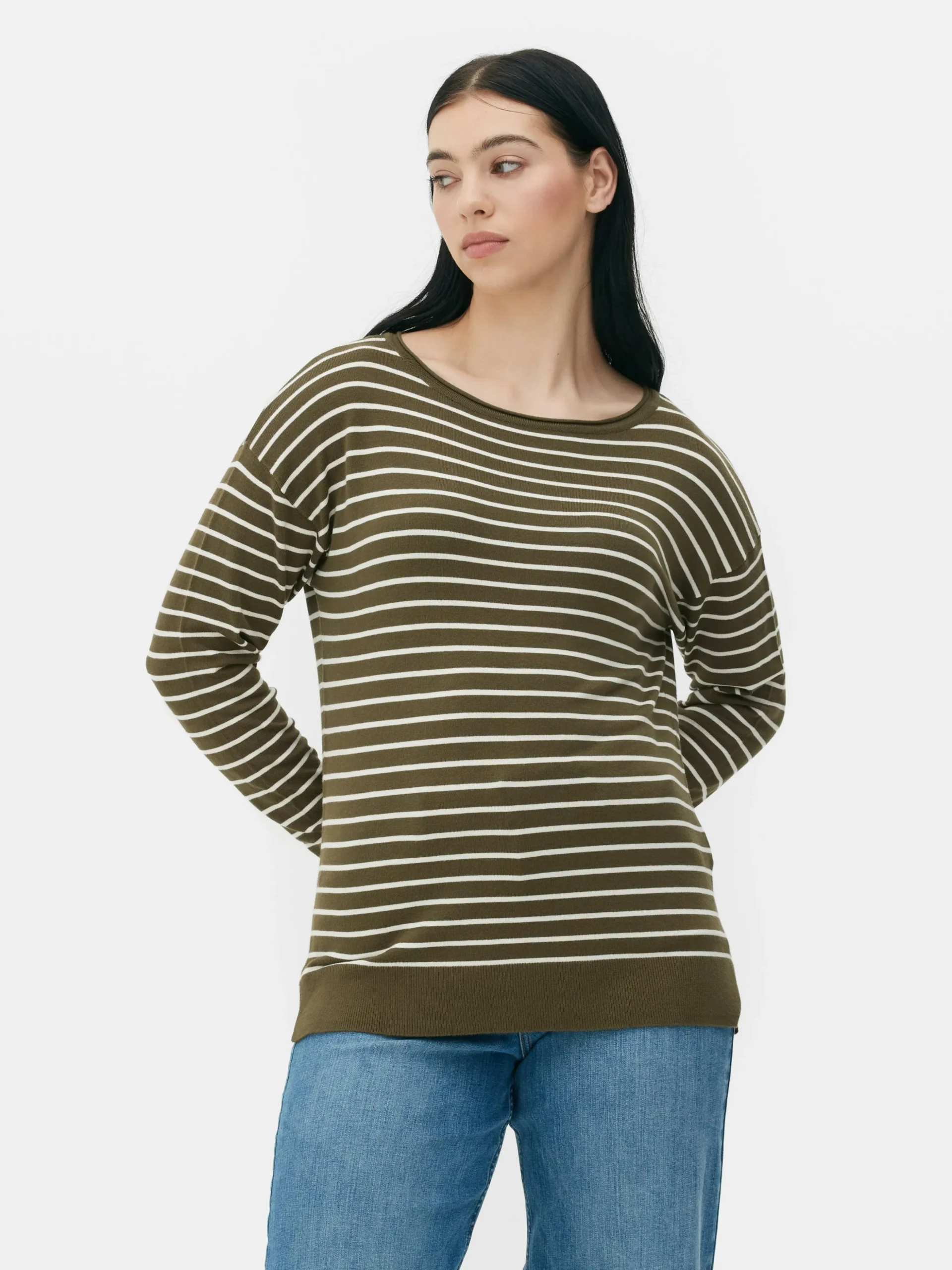 Jersey De Punto Fino A Rayas Con Cuello Barco