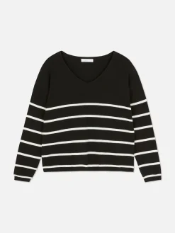 Jersey De Punto Fino Con Cuello De Pico