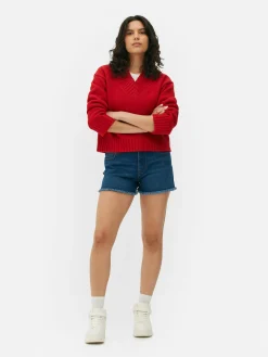 Jersey De Punto Grueso Con Cuello De Pico