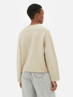 Jersey De Punto Grueso Con Cuello De Pico