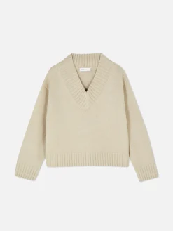 Jersey De Punto Grueso Con Cuello De Pico