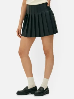 Minifalda Plisada De Piel Sintética