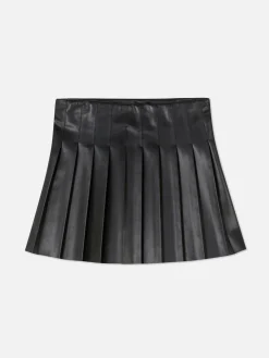 Minifalda Plisada De Piel Sintética