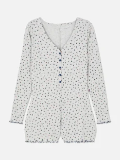Mono Corto De Pijama Acanalado Con Estampado Floral