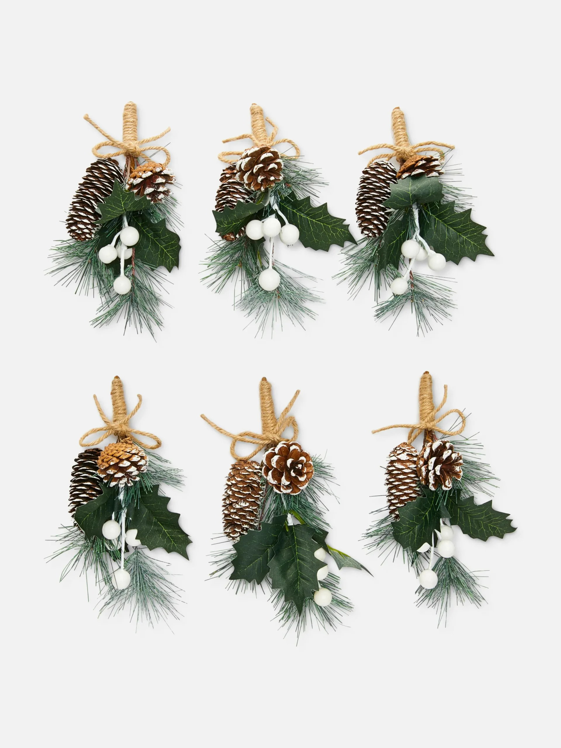 Pack De 6 Adornos Navideños Con Bayas Y Lazo
