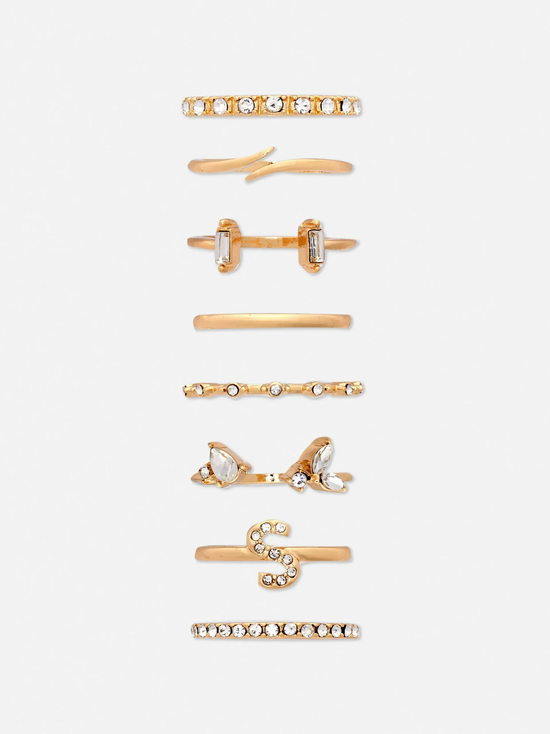 Pack De 8 Anillos Con Iniciales De Strass