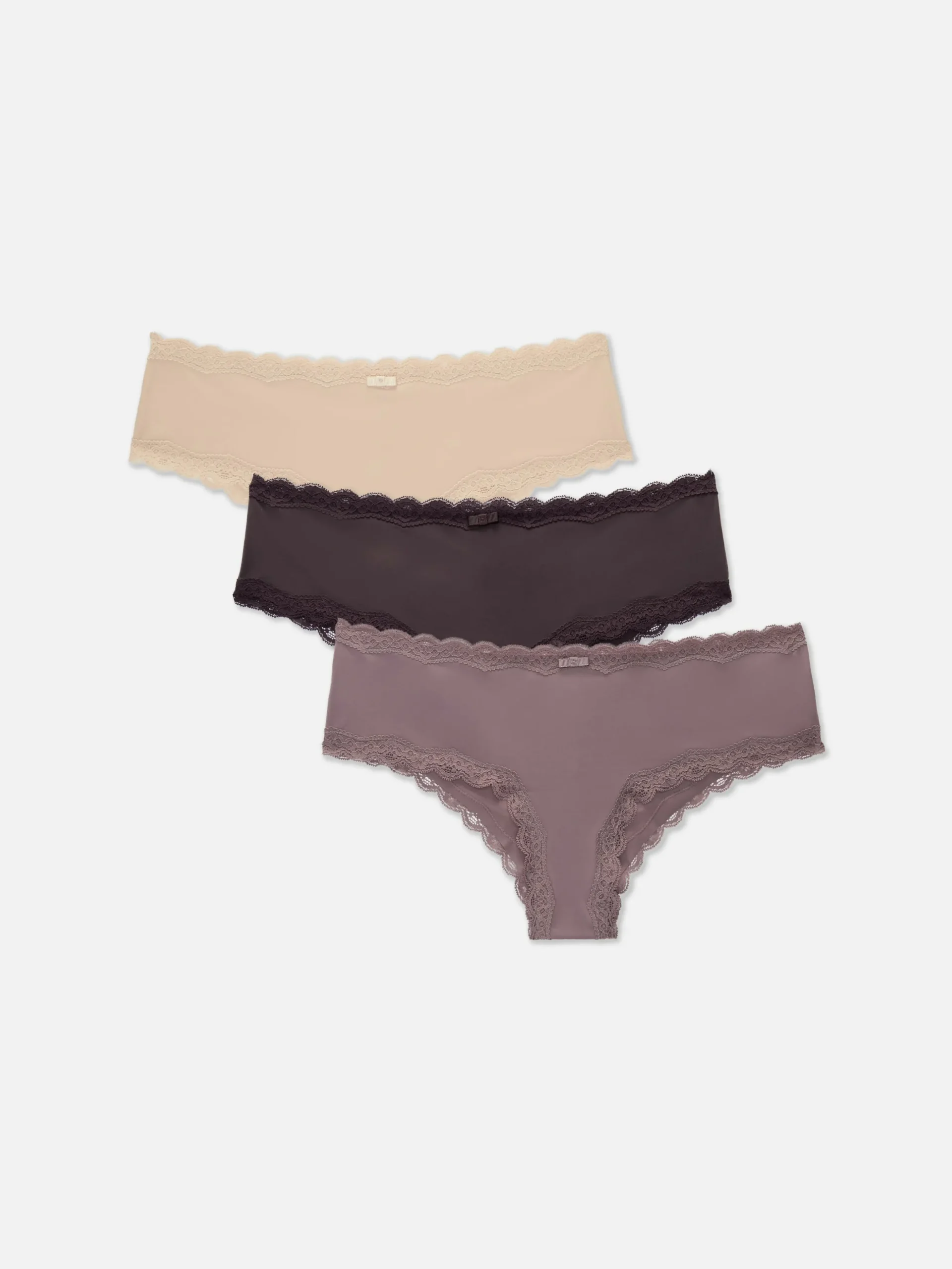 Pack De 3 Braguitas Hípster Con Ribete De Encaje