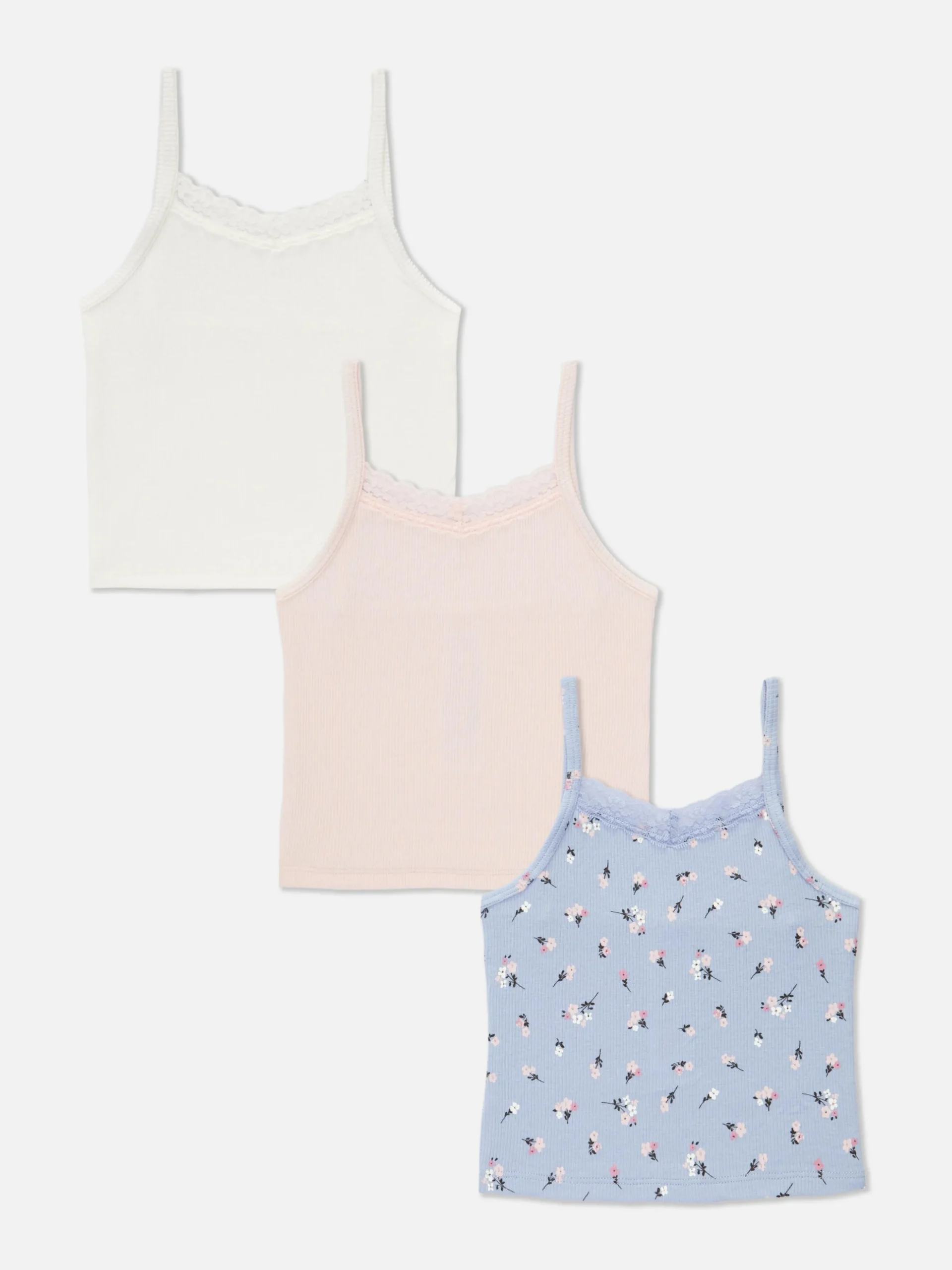 Pack De 3 Camisetas De Tirantes Con Canalé Y Encaje