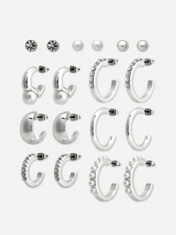 Pack De 9 Pendientes De Aro Y Botón