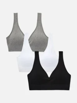 Pack De 3 Sujetadores Acanalados Con Escote De Pico