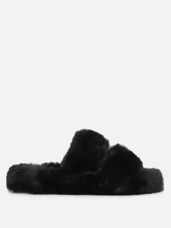Pantuflas De Pelo Sintético Con Doble Tira