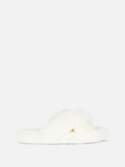 Pantuflas De Pelo Sintético Con Tiras Cruzadas