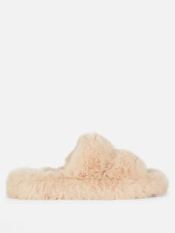 Pantuflas De Pelo Sintético Con Doble Tira