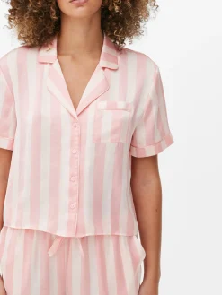 Pijama Con Camisa Y Pantalones Cortos De Satén