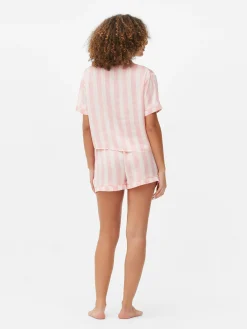 Pijama Con Camisa Y Pantalones Cortos De Satén