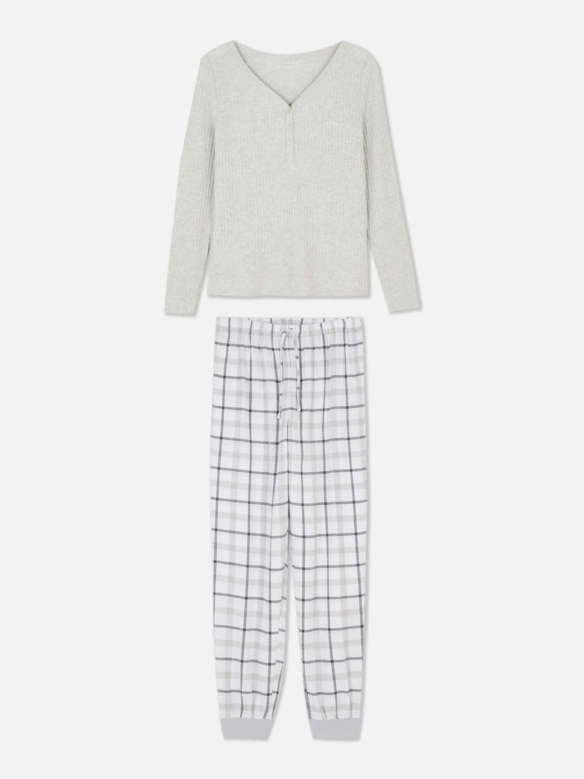 Pijama De Manga Larga Con Pantalones A Cuadros