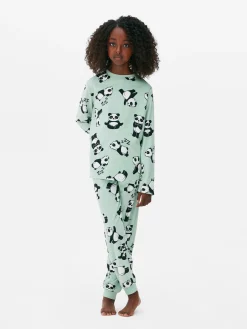 Pijama Largo De Velvetón Con Pandas