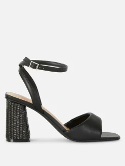 Sandalias De Tacón De Rafia De Horma Ancha