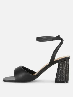 Sandalias De Tacón De Rafia De Horma Ancha