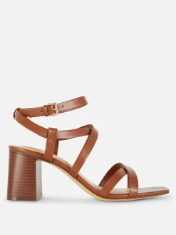 Sandalias De Tacón Grueso Con Tira Cruzada