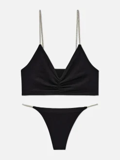 Set De Bralette Y Tanga Sin Costuras Con Strass