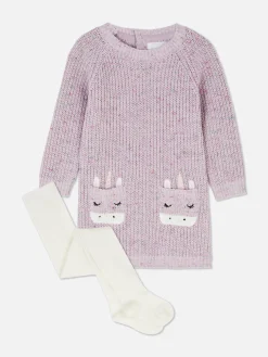Set De Vestido De Punto Y Medias Con Unicornio