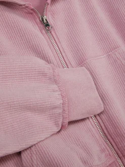Sudadera Acanalada Con Capucha Y Cremallera