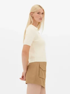 Top De Punto Fino Y Manga Corta Con Cuello